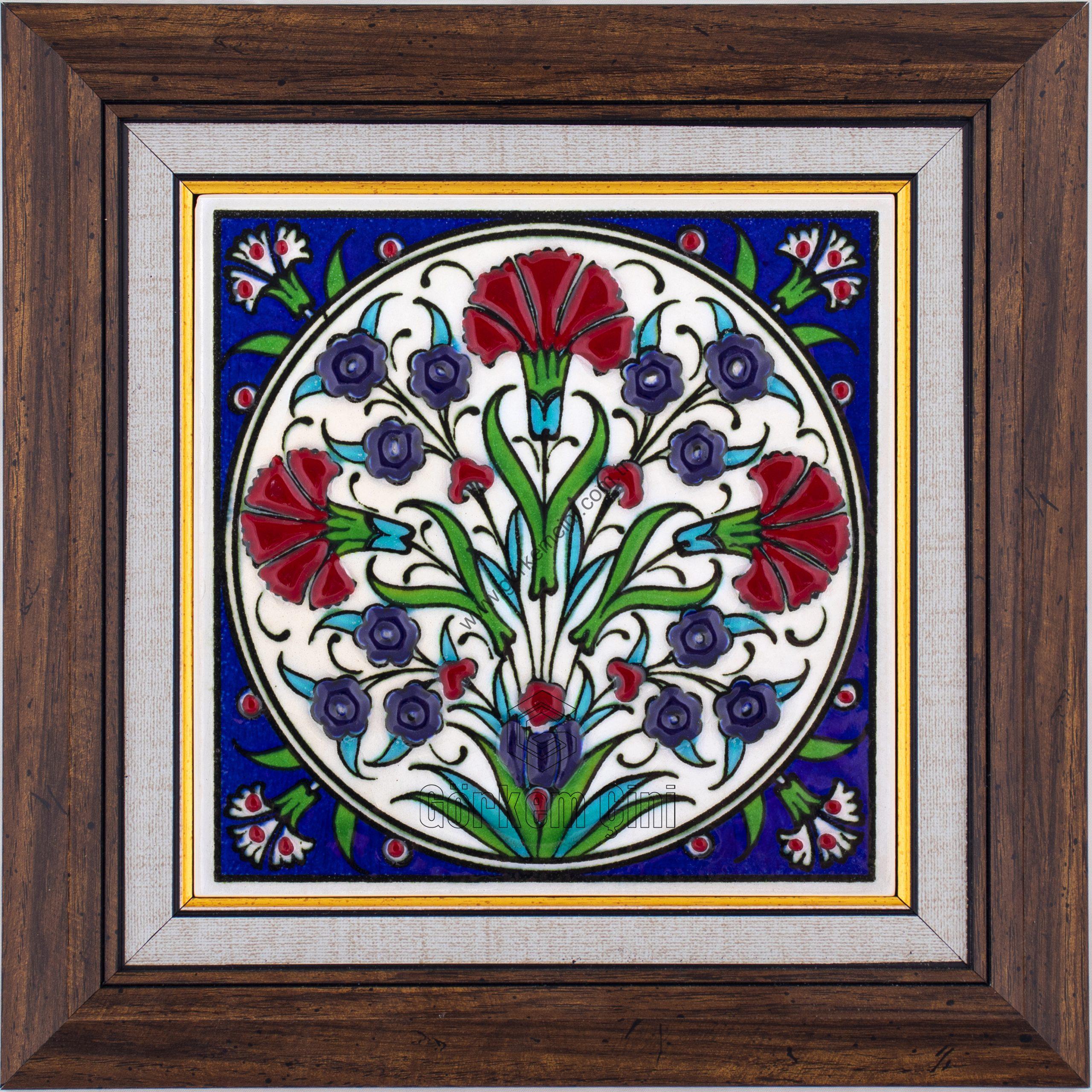 10X10-GÇ093-KARANFİL-PENÇ-BİTKİSEL-DESEN-KOBALT-ZEMİN