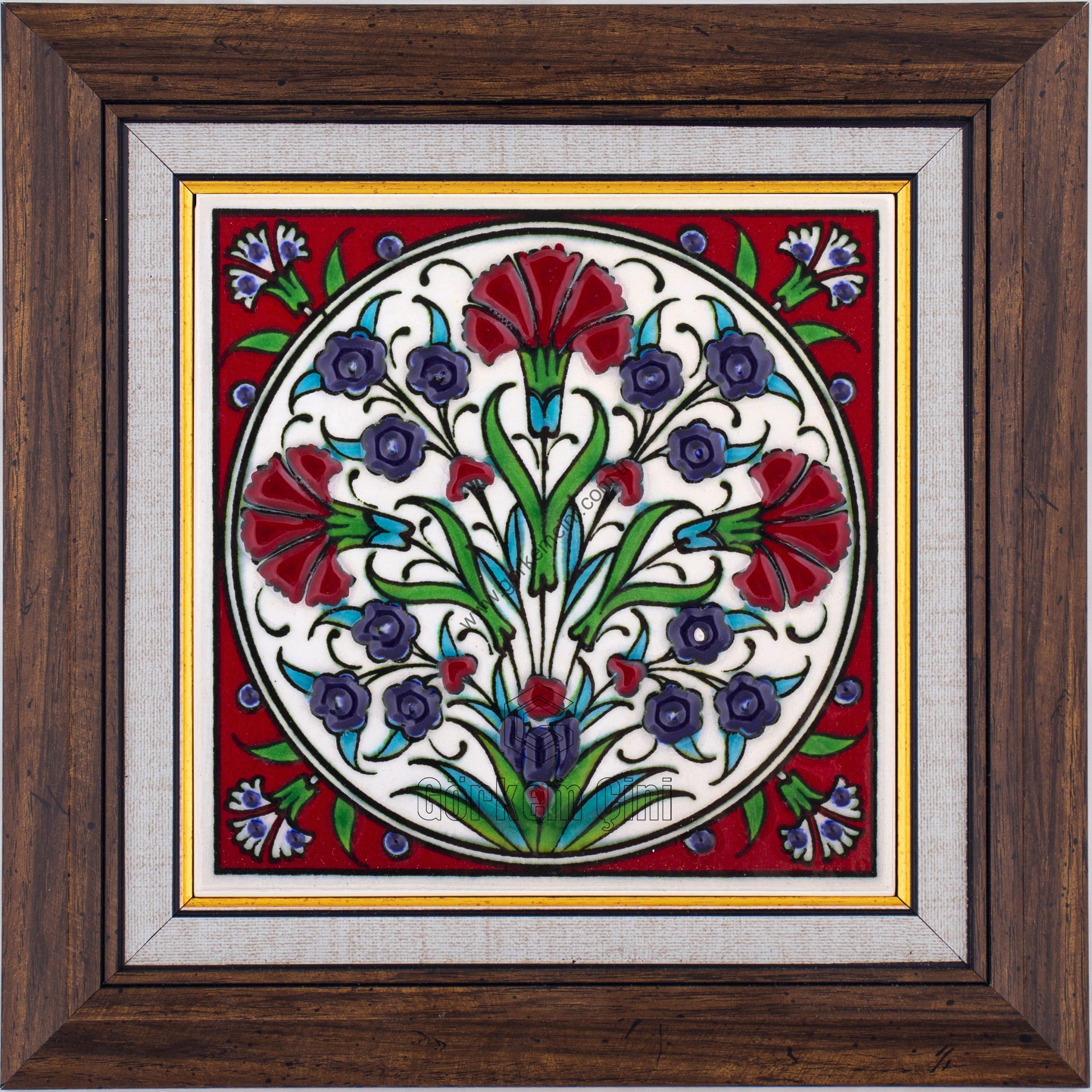10X10-GÇ095-KARANFİL-PENÇ-BİTKİSEL-DESEN-KIRMIZI-ZEMİN