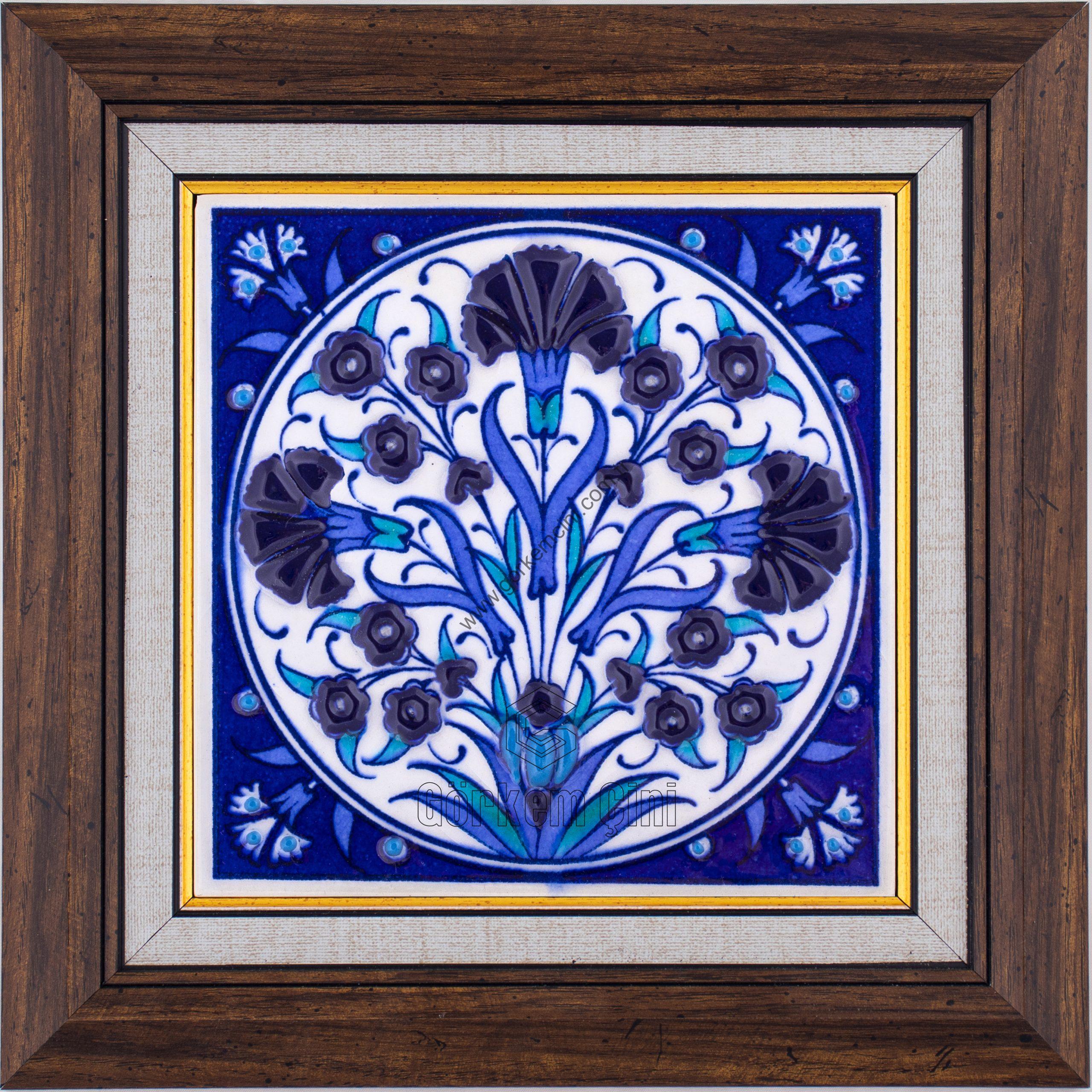 10X10-GÇ096-KARANFİL-PENÇ-BİTKİSEL-DESEN-MAVİ-BEYAZ-KOBALT-ZEMİN