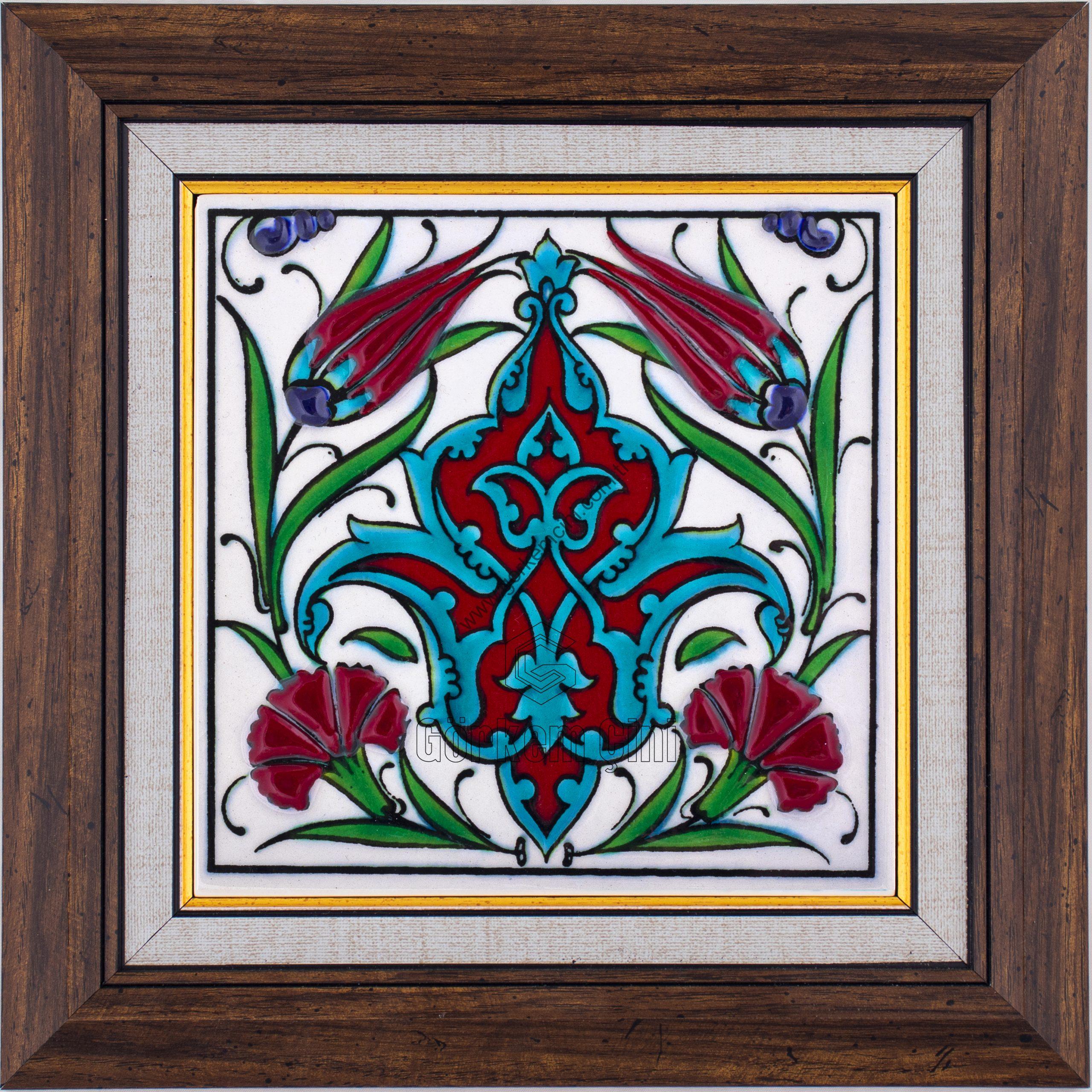 10X10-GÇ006-LALE-KARANFİL-RUMİ-ÇALIŞMASI-KIRMIZI-ZEMİN